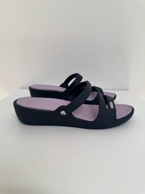 Crocs Patricia Wedge Sandals in Navy Blue and Lavender, Women's Size 8
